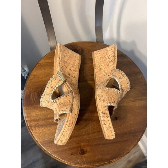 Jack Rogers Sloane mid wedge sandal Size 9 shoe cork whipstitch slip on Sandals - Picture 3 of 7